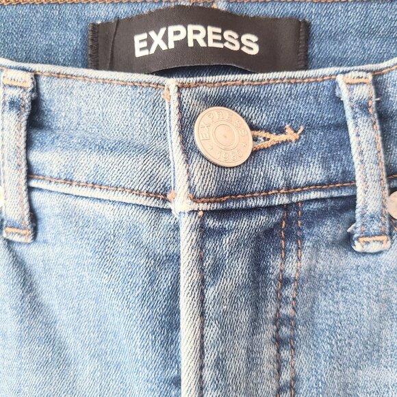 Express Perfect Stretch Denim Cropped High Rise Frayed Hem Ankle Flare Jeans 4 - Picture 7 of 14